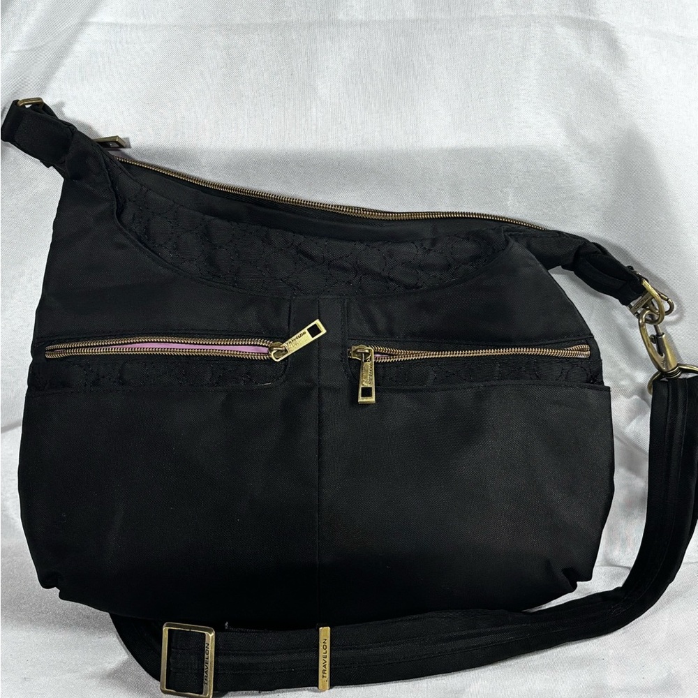 Travelon Black Crossbody Bag‎ with Brass Zippers